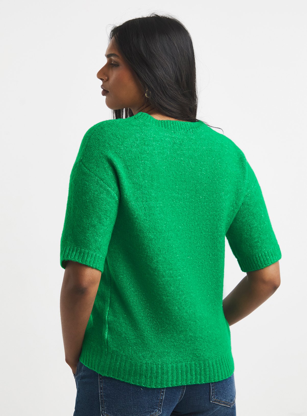SIMPLY BE Green Sponge Boxy Knitted T-Shirt With Wool 20-22 - Image 2 thumbnail